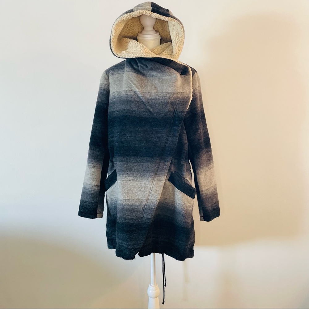 Wool Blend Waterfall Jacket Black Gray Cream Women’s Size Medium